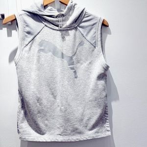 Puma hooded athleisure tank top - gray, Puma logo, XS